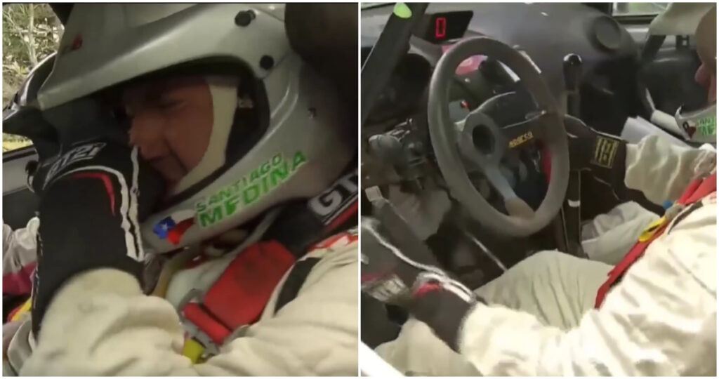 Piloto de RallyMobil sorprende en Coyhaique al finalizar tramo solo con freno de mano y emociona llorando por su padre en vivo